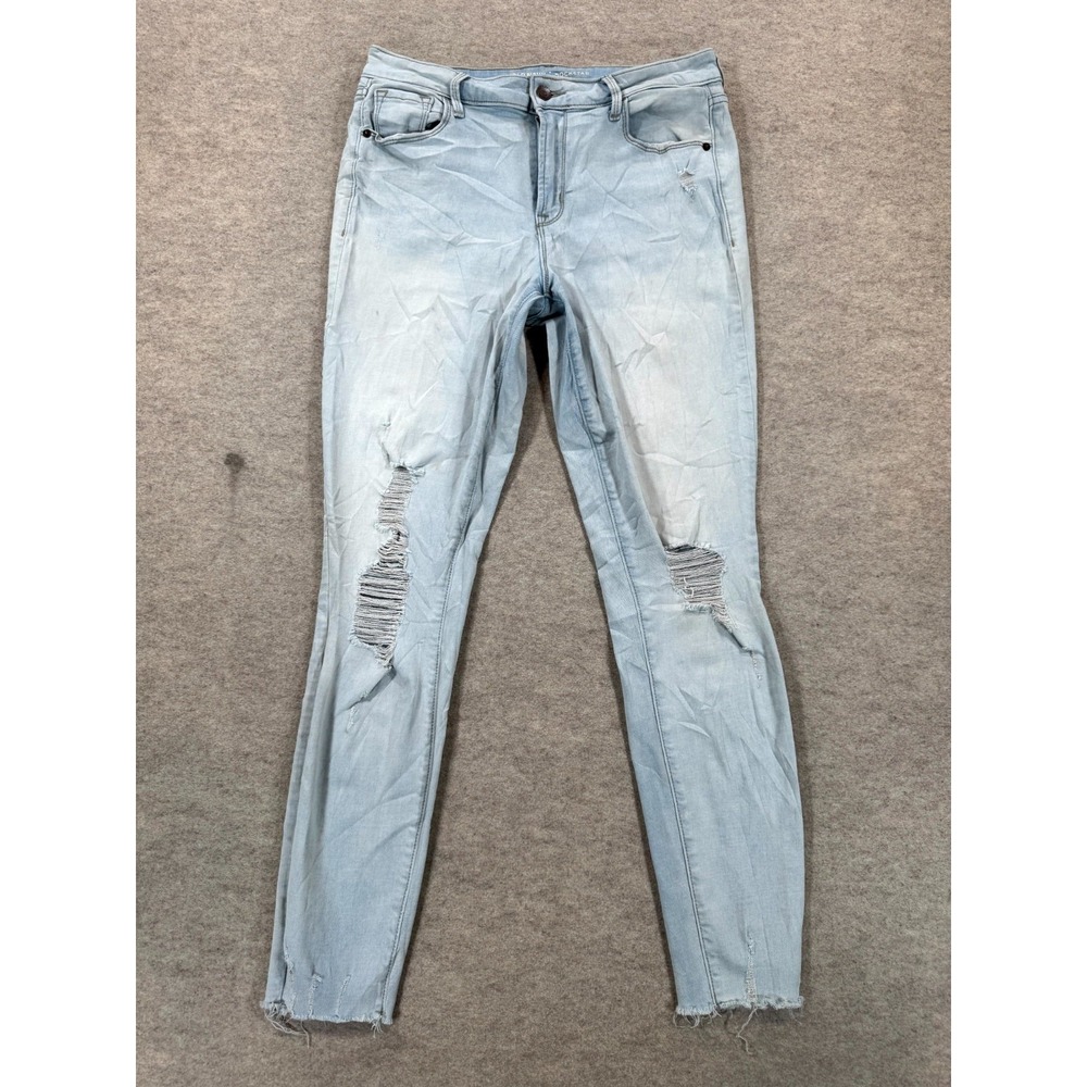 Old Navy Rockstar Mid Rise Jeans Womens 12 Tall Blue Denim Distressed Frayed Hem